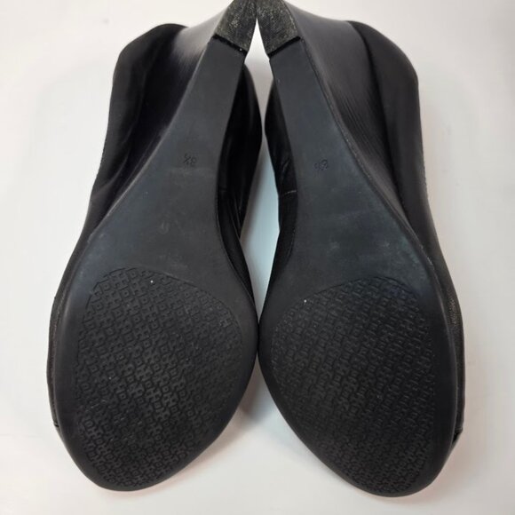 Tory Burch Black Leather Jolie Wedge Cap Toe Pumps 8.5 - Picture 10 of 13